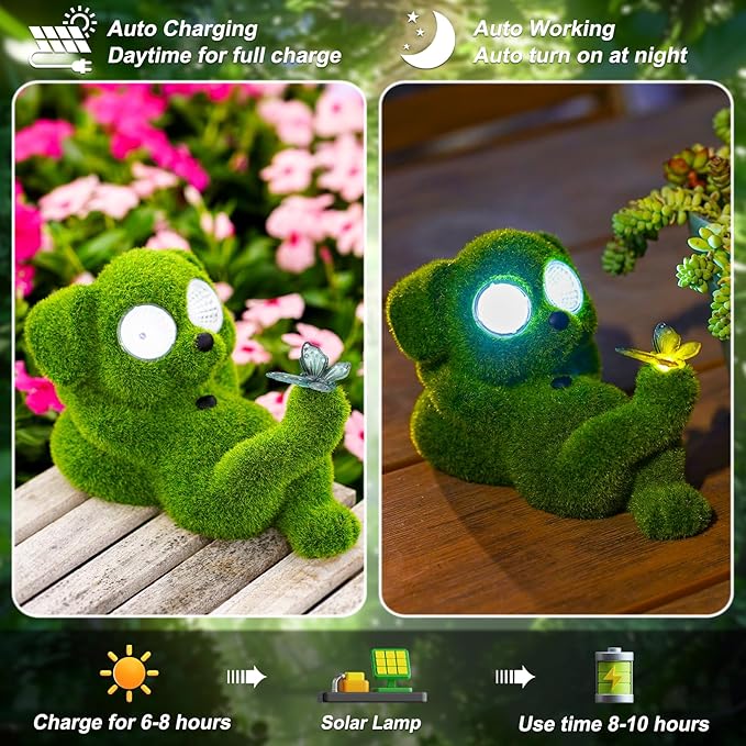 Solar Topiary Dog Garden Statue with Butterfly Garden Decor Clearance for Yard Decorations Outdoor Lawn Ornaments Porch Patio Balcony - Birthday Gifts for Grandma Mom Women