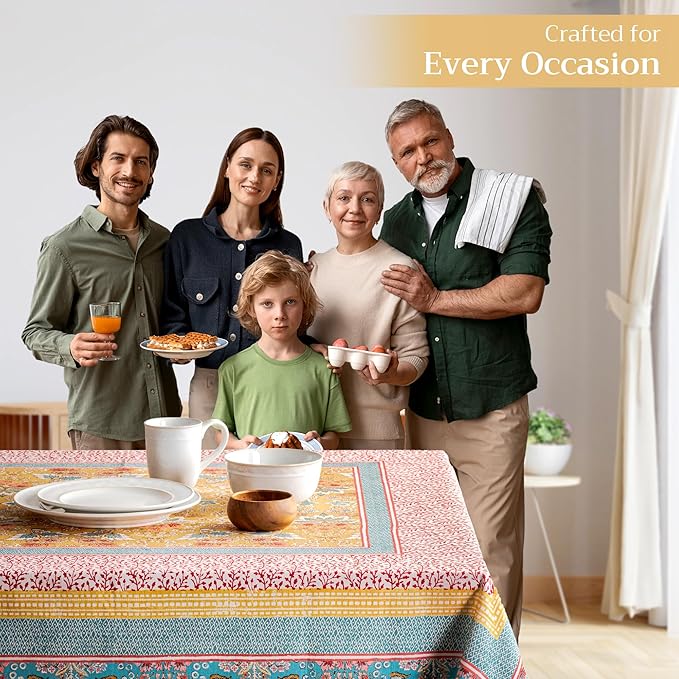 Maison d' Hermine 100% Cotton Rectangular Tablecloth 60×120 in – Farmhouse Dining Table Linen, Reusable Everyday Table Cover for Home, Wedding, Spring Summer Party Décor - Marquise