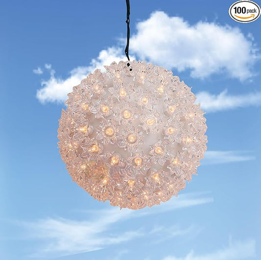 100 Clear Warm Christmas Sphere Light, UL Certified and Commercial Grade 7.5 Inches Hanging Sphere, for Indoor and Outdoor Party, Garden, Gate, Patio, Trees.