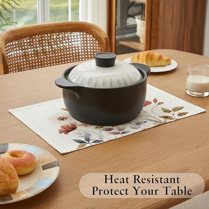 LilyCat Linen Fabric Floral Placemats, Waterproof Durable Boho Dining Table Mats for Kitchen, Rustic Vintage Washable Place Mats Set of 4, 18’’× 12’’