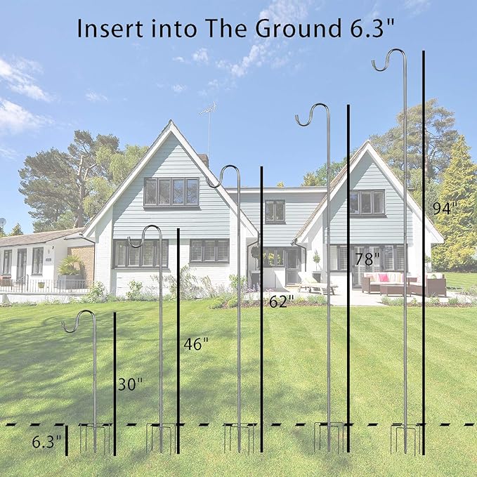 Shepherds Hook for Outdoor, 62 Inch Tall & 5/8 Inch Diameter Stainless Steel Heavy Duty Poles to Hang Outdoor Lights with 5 Prongs Base, Suitable for Bird Feeders or Wedding Decors(1pack)