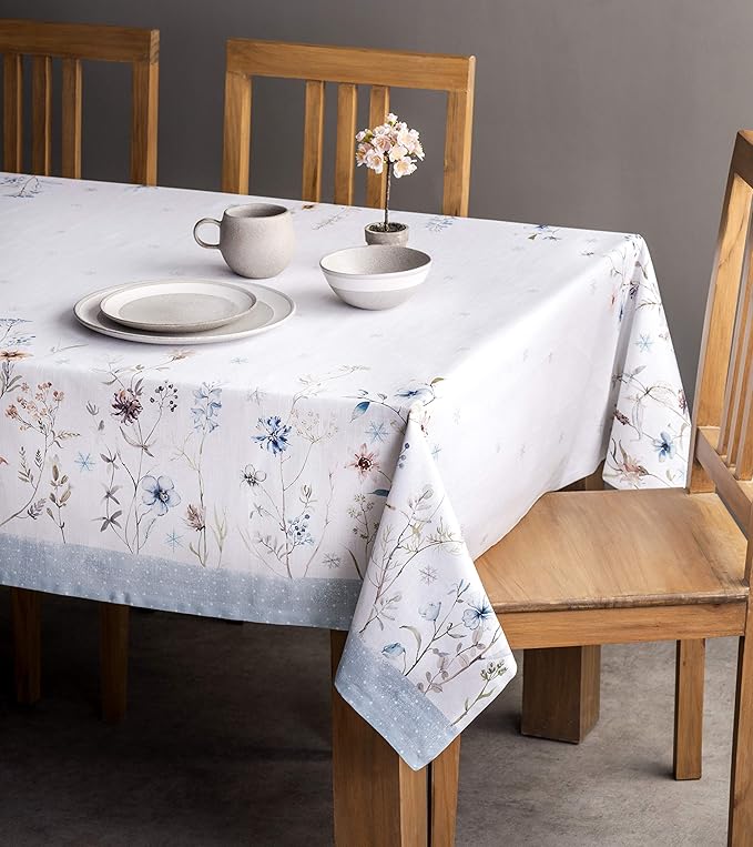 Maison d' Hermine Table Cloth Rectangle Table 100% Cotton 60 x 108 Inches Fall Tablecloth Reusable Everyday Use for Thanksgiving Christmas Decorations Dining Farmhouse Party (Ice Florals)
