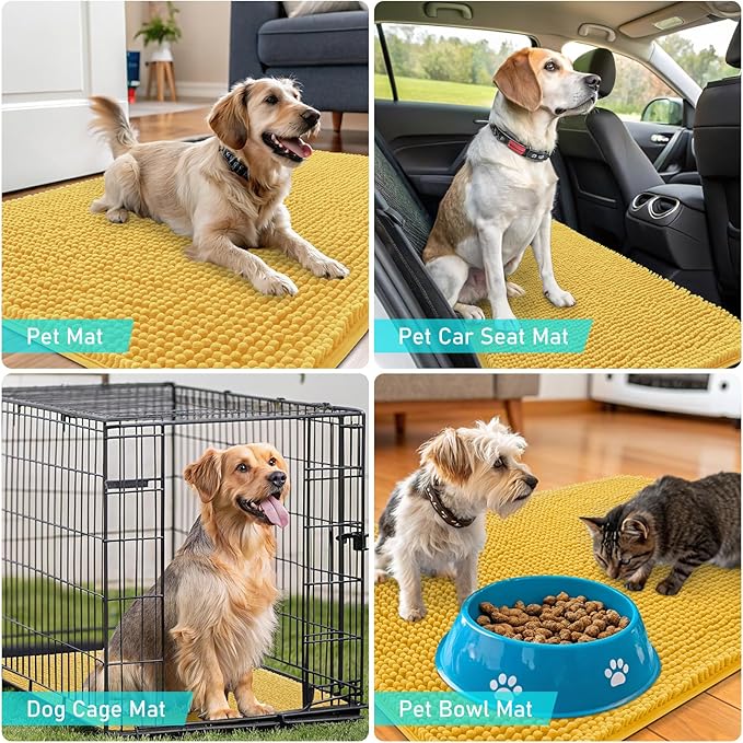 OLANLY Dog Door Mat for Muddy Paws 59x24, Absorbs Moisture and Dirt, Absorbent Non-Slip Washable Doormat, Quick Dry Chenille Mud Mat for Dogs, Entry Indoor Entryway Carpet for Inside Floor, Yellow