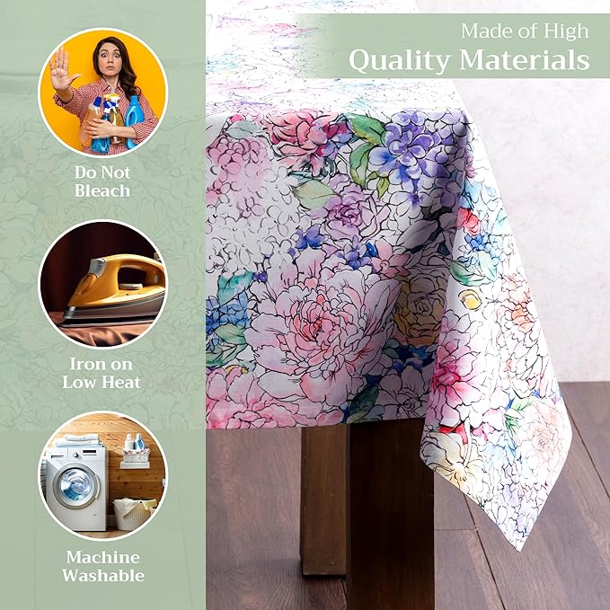 Maison d' Hermine Table Cloth Square Table 100% Cotton 60 x 60 Inches Tablecloth Reusable Decorative Everyday Use for Dining Room, Farmhouse, Home, Party, Festive & Wedding Spring Summer - Floral Love