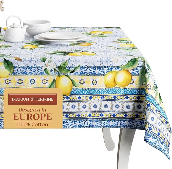 Maison d' Hermine Table Cloth Rectangle Table 100% Cotton 60 x 120 Inches Tablecloth Reusable Decorative Everyday Use for Dining Room, Farmhouse, Home, Party, Festive & Wedding Spring Summer - Citrus