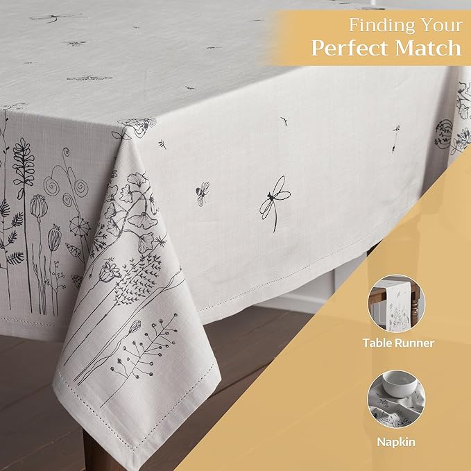 Maison d' Hermine Table Cloth Rectangle Table 100% Cotton 60 x 90 Inches Tablecloth Reusable Decorative Everyday Use for Dining Room, Farmhouse, Home, Party, Festive & Wedding Spring Summer - Flore