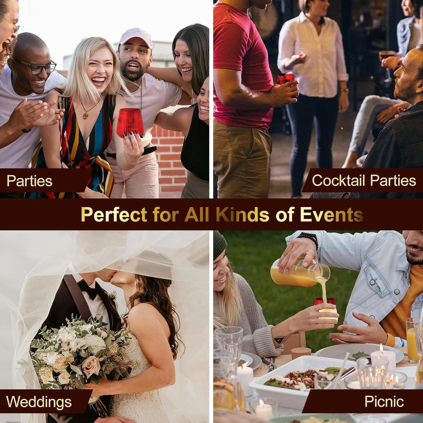 40 Pack Plastic Ribbed Wine Glasses, 14Oz Origami Disposable Wine Glasses Unbreakable Clear Plastic Cocktail Glasses Recyclable Shatterproof Reusable Wine Cups (14oz-red-40pack)