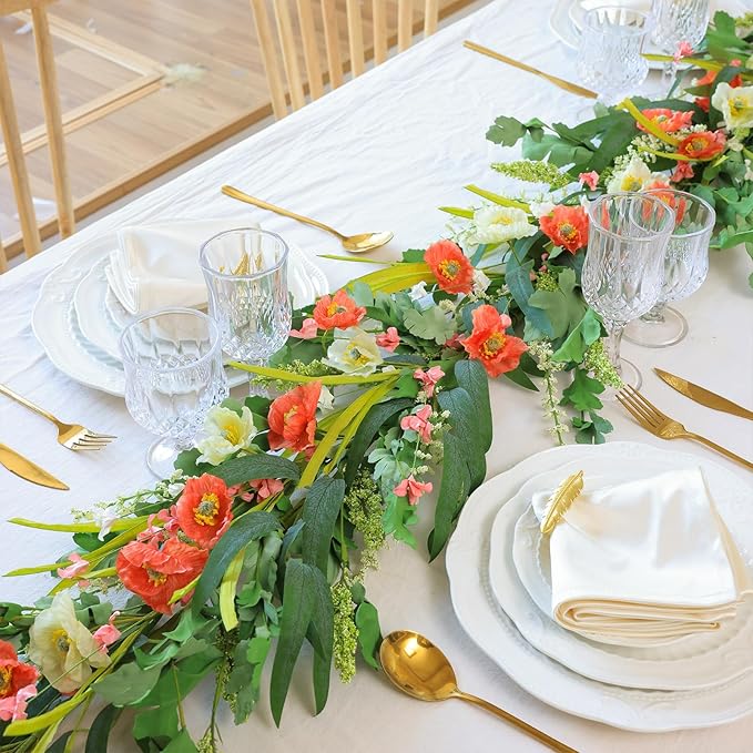 Mizii Red Artificial Flower Garland 6FT Fake Poppy Floral Garland Hanging Vines Spring Summer Flowers Decorations for Mantle Table Centerpieces Room Wall Fireplace Wedding Decor (Red)