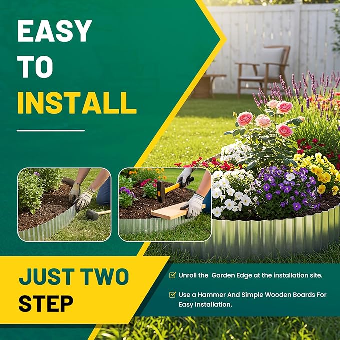 Corrugated Metal Garden Edging, 6"×20Ft Durable Landscape Border for Garden, Lawn, Flower Beds and Paver Edging (Silver)