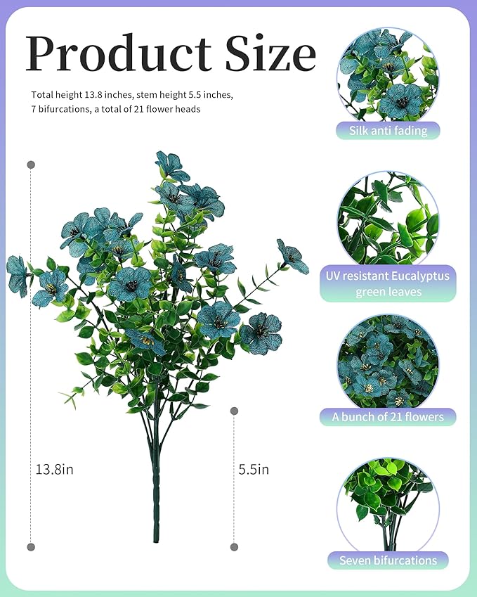 Faux Artificial Plants Flowers for Outdoor Planters Spring Summer Decor 16 Bundles Fake Eucalyptus Silk Daisy UV Resistant Realistic Used for Outside,Home,Front Porch,Patio,Yard Decorations