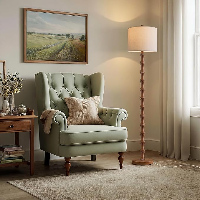 BOBOMOMO 62" Rustic Farmhouse Floor Lamp with Remote & Dimmable 9W Bulb, 3 Color Temperatures Tall Resin Standing Lamp, Retro Floor Lamp for Living Room, Bedroom, Office, Nursery, Reading Nock