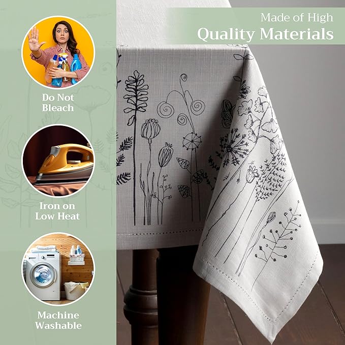 Maison d' Hermine Table Cloth Rectangle Table 100% Cotton 60 x 90 Inches Tablecloth Reusable Decorative Everyday Use for Dining Room, Farmhouse, Home, Party, Festive & Wedding Spring Summer - Flore
