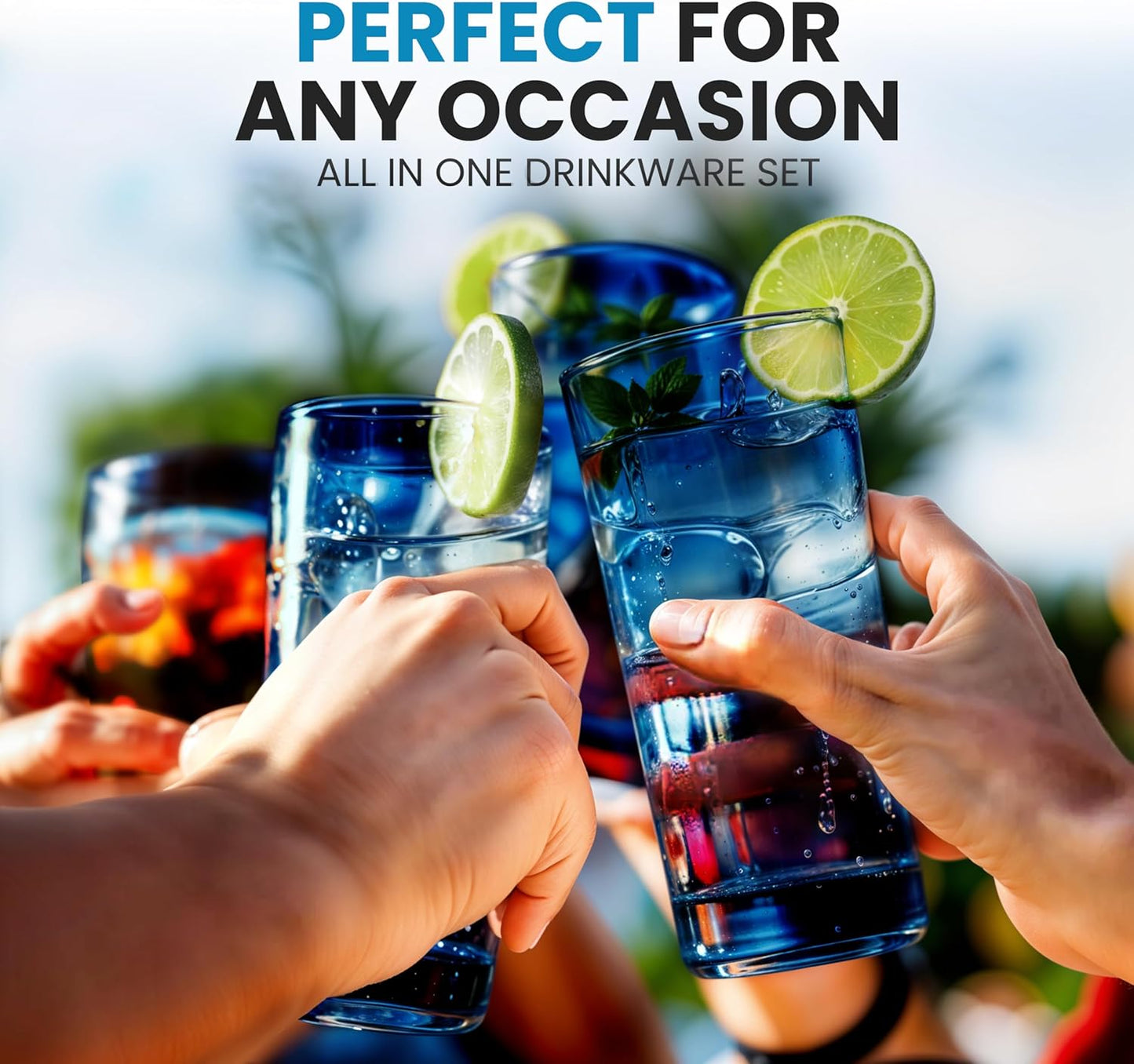 Zulay Kitchen Acrylic Glasses Drinkware - 6 Piece Unbreakable Plastic Tumblers - BPA-Free, Reusable Plastic Drinking Glasses for Home & Outdoors - Stackable, Lead-Free, Dishwasher Safe, Blue (16oz)