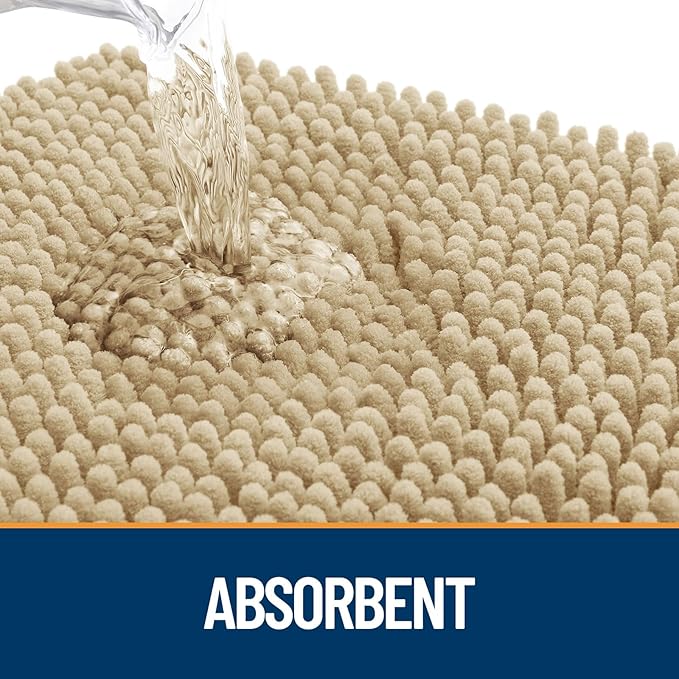 OLANLY Dog Door Mat for Muddy Paws 47x32, Paw Print Design, Absorbs Moisture and Dirt, Absorbent Non-Slip Washable Doormat, Quick Dry Chenille Mud Mat for Dogs, Entry Indoor Entryway Carpet, Beige