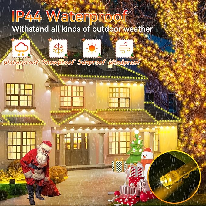 Hezbjiti 1000 LED 403 FT Christmas String Lights Outdoor, 8 Lighting Modes IP44 Waterproof Fairy Lights with Timer and Dimmable Function for Home Party Tree Decorations (Warm White, Clear Wire)