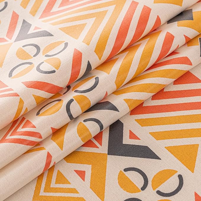 Waterproof Tassels Tablecloth, Bohemian Orange Colorful Table Cloth,White Black,Rectangle for 8 Foot,Fall Summer Dining Table Cover,Mexican,Indoor Outdoor,Farmhouse,Cute Vintage,Cotton