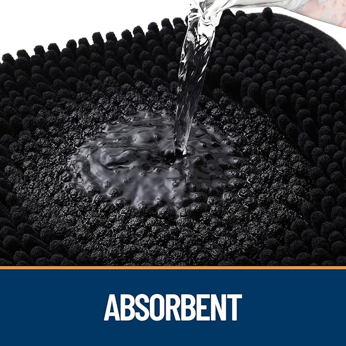 OLANLY Dog Door Mat for Muddy Paws 24x16, Absorbs Moisture and Dirt, Absorbent Non-Slip Washable Doormat, Quick Dry Chenille Mud Mat for Dogs, Entry Indoor Entryway Carpet for Inside Floor, Black