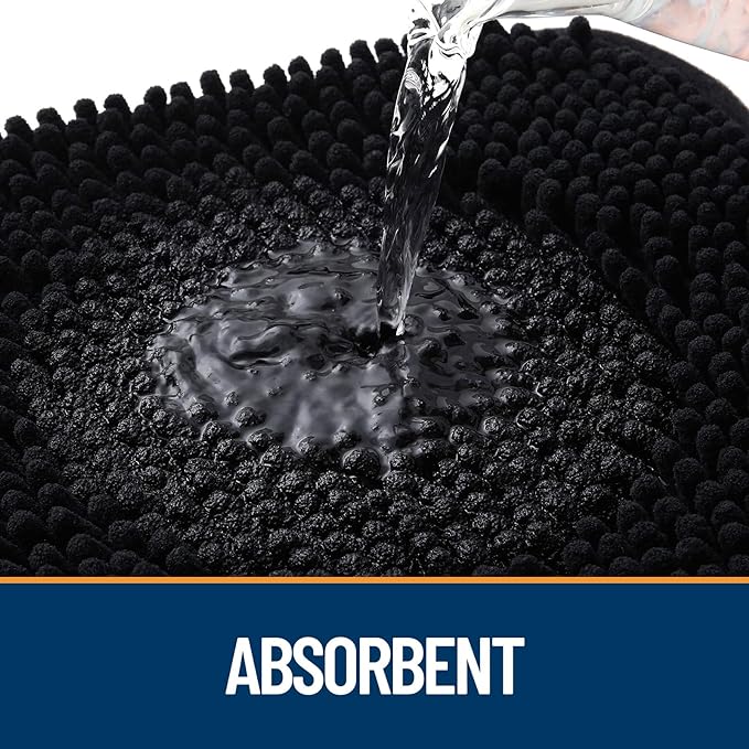 OLANLY Dog Door Mat for Muddy Paws 50x30, Absorbs Moisture and Dirt, Absorbent Non-Slip Washable Doormat, Quick Dry Chenille Mud Mat for Dogs, Entry Indoor Entryway Carpet for Inside Floor, Black