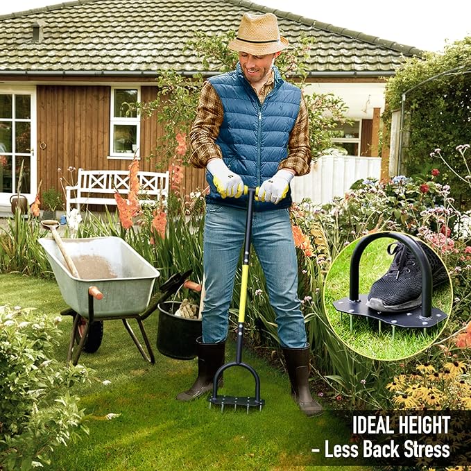 Jardineer Lawn Aerator Spike Aerating Tool, Updated 36" Taller Manual Grass Aerator Tool with 12 Stainless Spikes, Yard Aerator Tool for Compact Soil