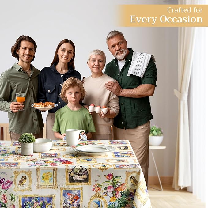 Maison d' Hermine Table Cloth Rectangle Table 100% Cotton 60 x 90 Inches Tablecloth Reusable Decorative for Dining Room, Farmhouse, Home, Party, Festive & Wedding Spring Summer - Masterpiece