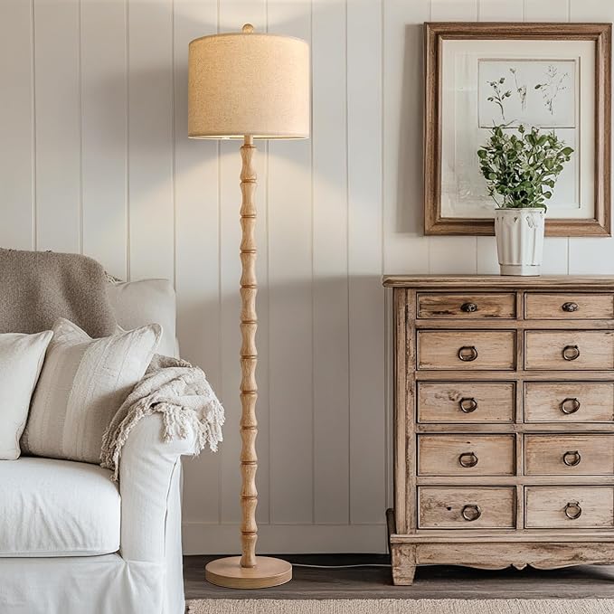 BOBOMOMO 62" Farmhouse Floor Lamp for Living Room, Retro Corner Floor Lamp Rotary Switch, Rustic Standing Lamp for Bedroom, Corner, Nursery, Dining Room, Bedroom, House
