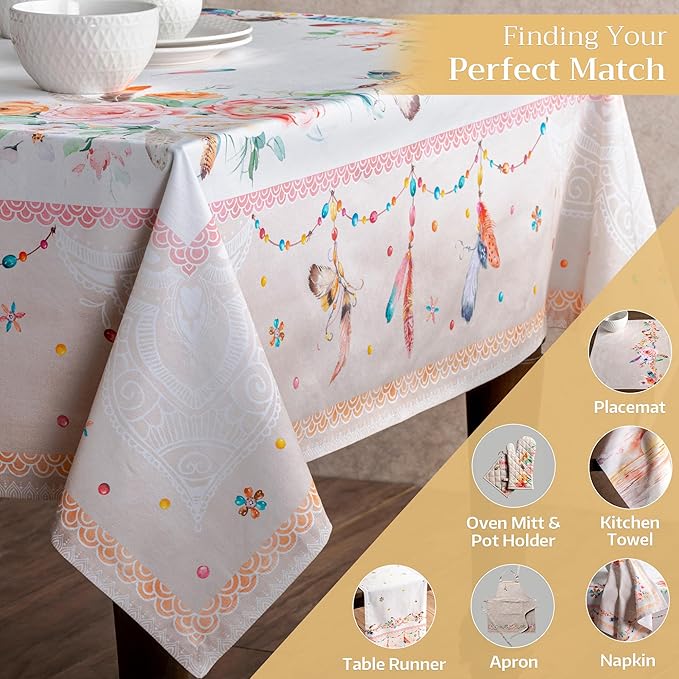 Maison d' Hermine Table Cloth Rectangle Table 100% Cotton 70 x 90 Inches Tablecloth Reusable Decorative for Dining Room, Farmhouse, Home, Party, Festive & Wedding Spring Summer - Ibiza - Beige