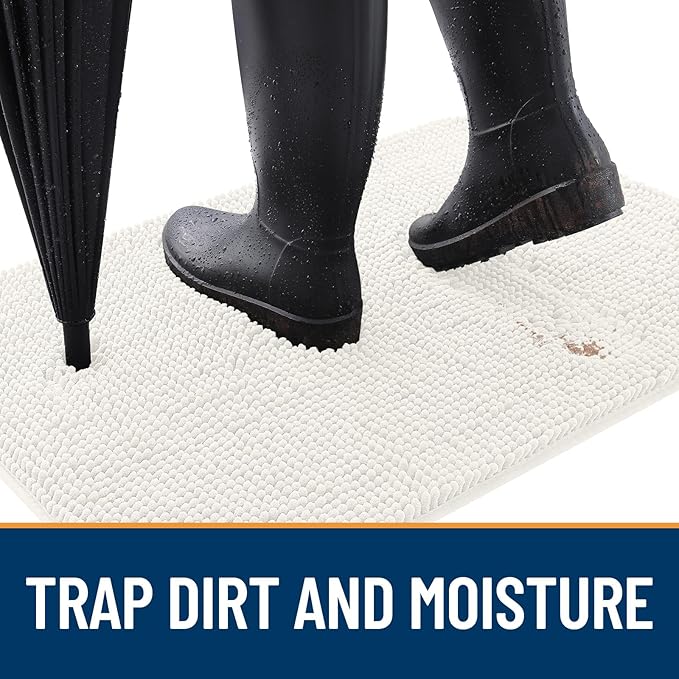 OLANLY Dog Door Mat for Muddy Paws 59x20, Absorbs Moisture and Dirt, Absorbent Non-Slip Washable Doormat, Quick Dry Chenille Mud Mat for Dogs, Entry Indoor Entryway Carpet for Inside Floor, Ivory