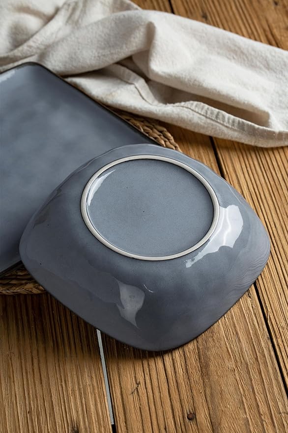 famiware Large Pasta Bowls Set of 4, Ocean Square 8" Bowls, Pasta Serving Bowl Large Dinner Bowls, Kitchen Bowl Set, Microwave and Dishwasher Safe, Scratch Resistant, Blue