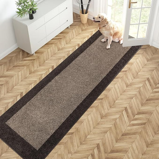 PURRUGS Dirt Trapping Door Mat 24" x 96", Non-Slip/Skid Machine Washable Entryway Rug, Shoes Scraper, Throw Rug, Super Absorbent Area Rug for Muddy Wet Shoes and Paws, Grayish Brown & Coffee