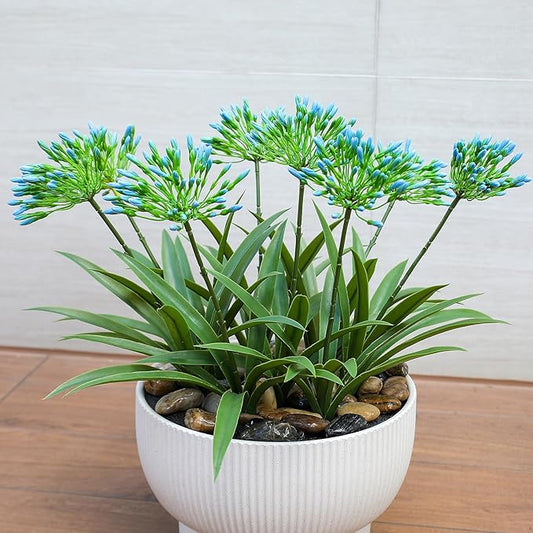 Artificial Agapanthus Africanus Fake African Lily Blue Flowers Fake Plants Outdoor Spring Summer Decoration Realistic Faux Greenery for Front Door Porch Planter Decor