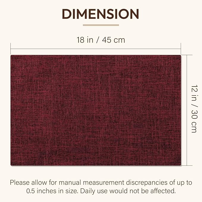 Blue Forest Placemats Set of 6, Dual-Layered Thickened Faux Linen Cloth Place Mats Heat Resistant Machine Washable Wrinkle Free Table Mats Indoor/Outdoor (Red)