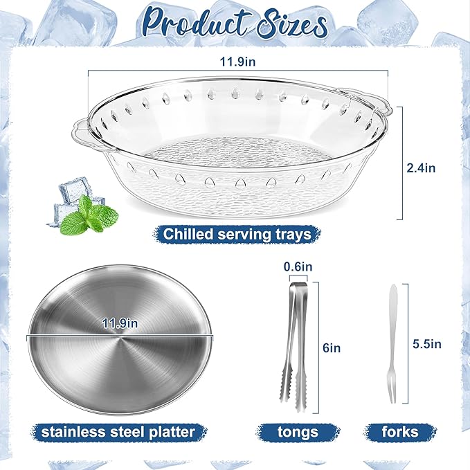 Chilled Serving Tray 4-Pack, 11.8" Compartment Charcuterie Board with Clips & Forks for Parties, Keeps Food Cold for Vegetable Fruit, Cheese, Seafood Shrimp Cocktail Serving Dish