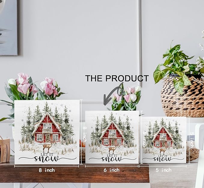 Winter Sign, Winter Christmas Reindeer Wooden Box Sign, Farmhouse Xmas Decorations, Wonderland Decorations, Christmas Wood Signs for Home Office Desk Table Shelf Decor, 6x6 Inch