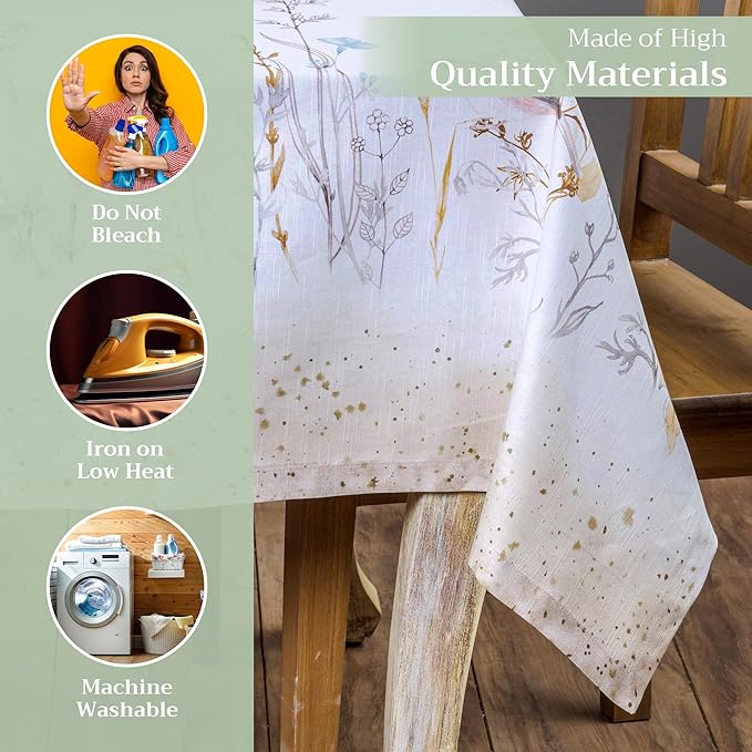 Maison d' Hermine Table Cloth Rectangle Table 100% Cotton 60 x 108 Inches Tablecloth Reusable for Dining Room, Farmhouse, Home, Party, Festive & Wedding Spring Summer - Meadow Florals - Beige