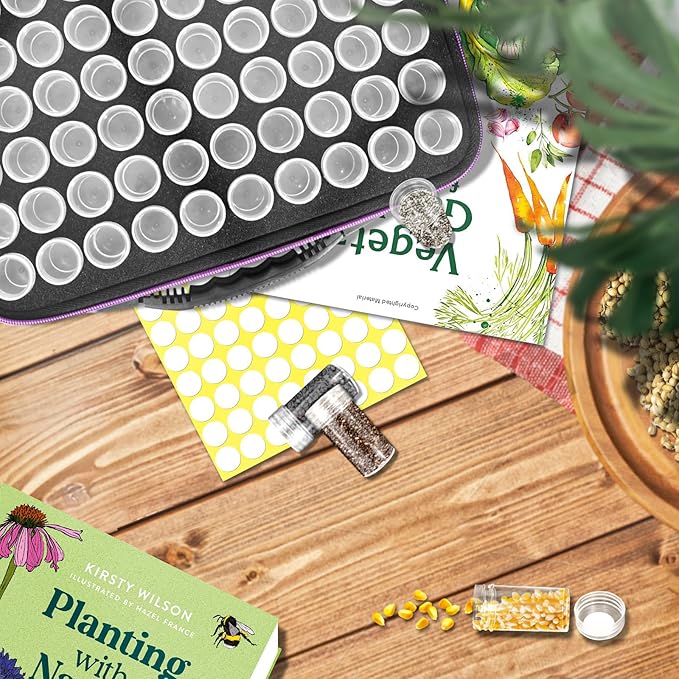 60 Slots Seed Storage Organizer with 10 Seed Envelopes, Portable Seed Storage Box with Label Stickers Zipper Bag,Seed Storage Container for Flower Plants Vegetable Garden(60 Jars)