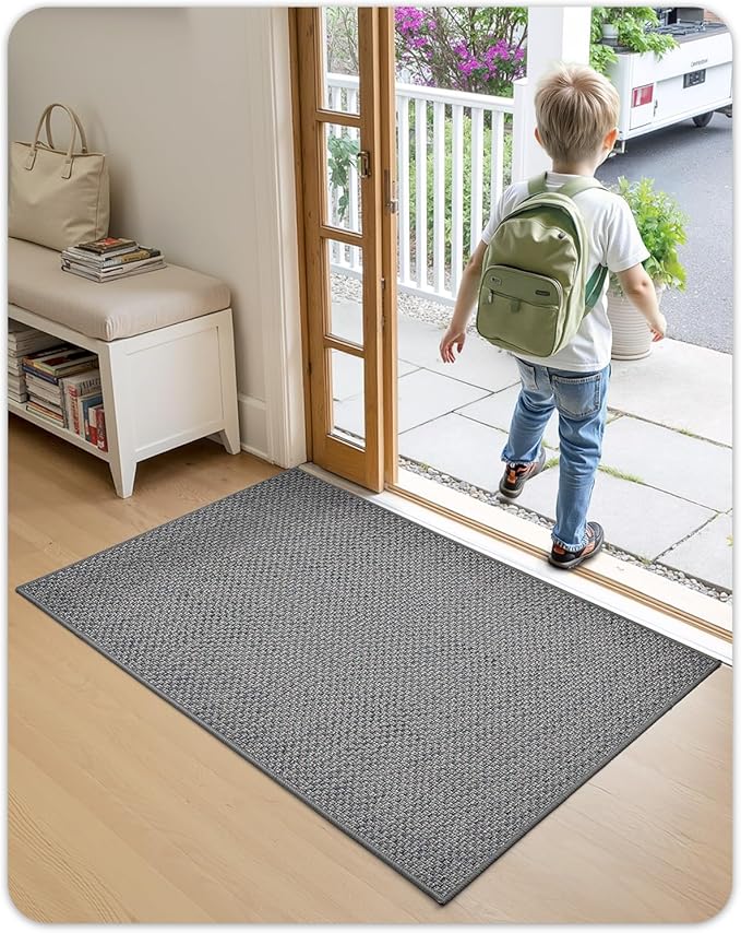 Color&Geometry Front Door Mat Indoor 21"x31", Rugs for Entryway, Non Slip Washable Low-Profile Inside, Entry Mat Entry Rug Door Mat Indoor Entrance, Light Grey (Fold)