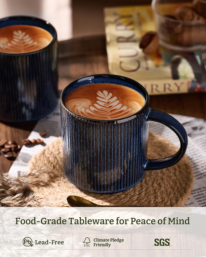 famiware Coffee Mug Set for 6, Star 16 oz Catering Mugs Cup Set with Handle for Coffee, Tea, Cocoa, Milk - Ceramic Stoneware Drinkware Set, Nebulas Blue