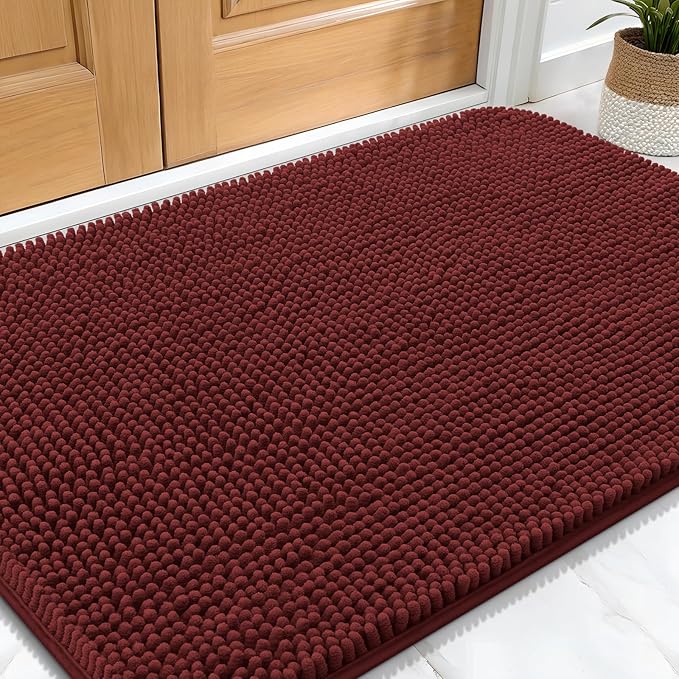 OLANLY Dog Door Mat for Muddy Paws 30x20, Absorbs Moisture and Dirt, Absorbent Non-Slip Washable Doormat, Quick Dry Chenille Mud Mat, Entry Indoor Entryway Carpet for Inside Floor, Caramel Russet