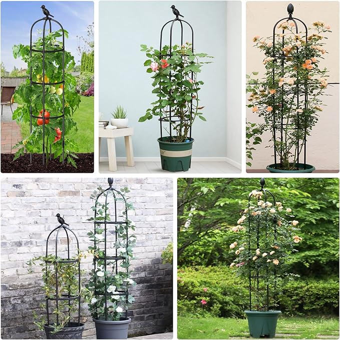 2 Pack Garden Obelisk Trellis for Climbing Plants Outdoor, 6.6FT Tall Rustproof Plant Trellis Climbing Plant Support, Garden Tower Trellis for Potted Plant Flowers Vegetable Vine Indoor