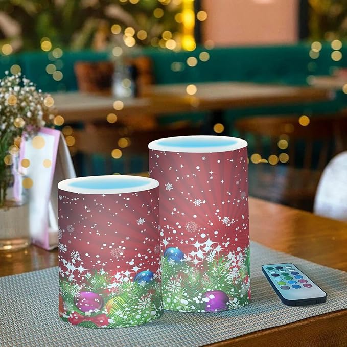 ALAZA Christmas Tree Decoration and Snowflakes Red Flickering Flameless Candles Battery Operated with Remote Timer,Tea Light Candles LED Pillar Votive Candles Set of 2 for Outdoor Indoor Decorations