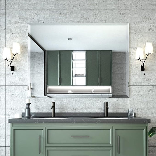 Mirrorons Beveled Mirror, Bathroom Mirrors for Wall 40" x 30", Frameless Rectangle Bathroom Mirror with Beveled Edge, Hangs Horizontally or Vertically, Upgraded Packing