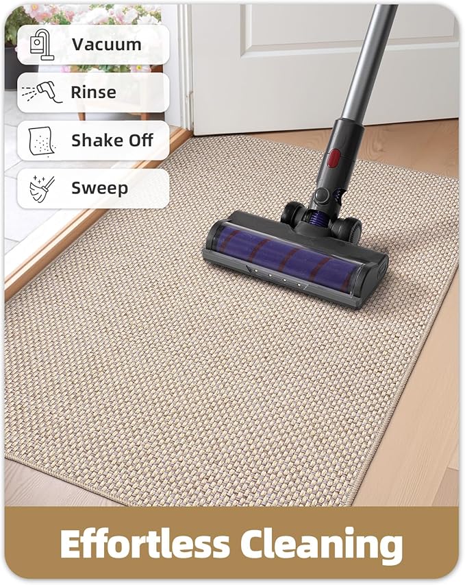 Color&Geometry Front Door Mat Indoor 32"x48", Ultra Non Slip Rubber Backed Dirt Trapper, Low Profile Thin washable, Easy Clean Entry Entryway Rug Door Mat Indoor Entrance, Khaki (Rolled-up NO Creases)