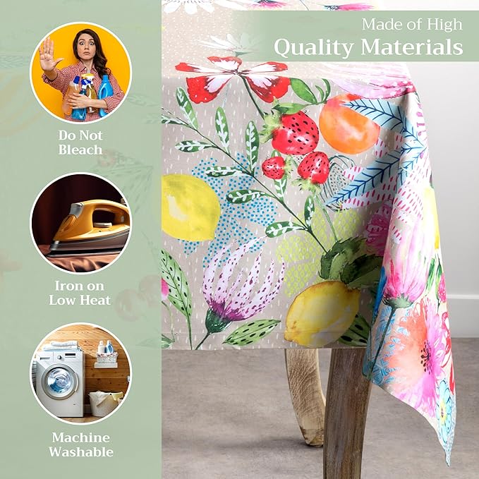 Maison d' Hermine Table Cloth Rectangle Table 100% Cotton 54 x 72 Inches Tablecloth Reusable Decorative for Dining Room, Farmhouse, Home, Party, Festive & Wedding Spring Summer - Jardin D'Ete - Fog
