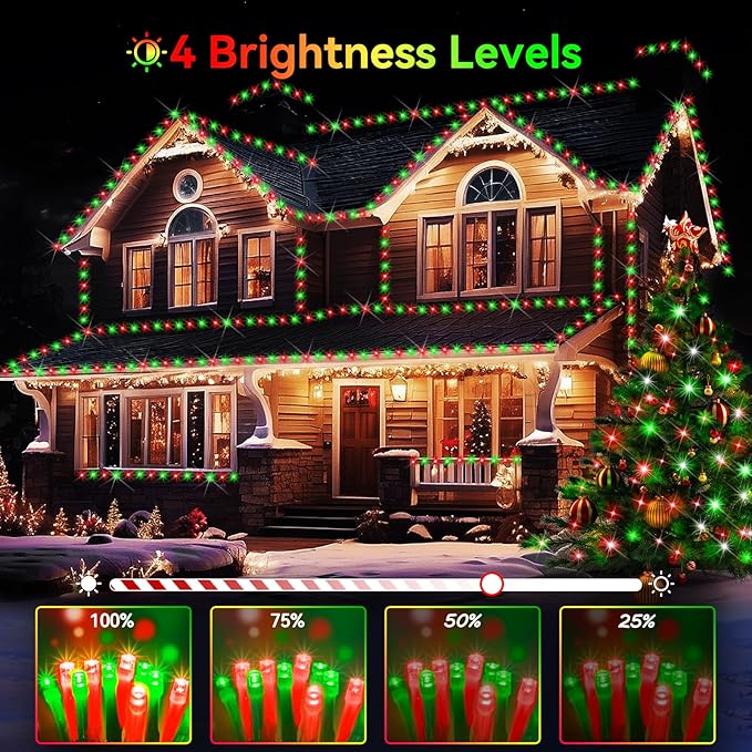 Hezbjiti 2 Pack 1000 LED 403 FT Christmas String Lights Outdoor, 8 Lighting Modes IP44 Waterproof Fairy Lights with Timer and Dimmable Function for Party Tree Decorations (Red+Green, Clear Wire)