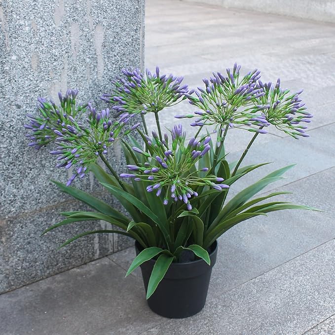 Artificial Flowers Plants for Outdoor Planters 8 Bundles Agapanthus Purple Flower Large Spring Summer Decoration 18.9 in Look Real Plasic Plant Agapanthus for Front Porch Decor