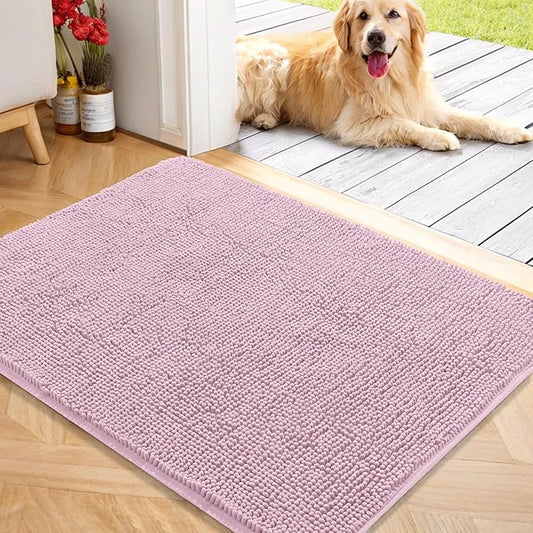 OLANLY Dog Door Mat for Muddy Paws 40x32, Absorbs Moisture and Dirt, Absorbent Non-Slip Washable Doormat, Quick Dry Chenille Mud Mat for Dogs, Entry Indoor Entryway Carpet for Inside Floor, Dusty Rose