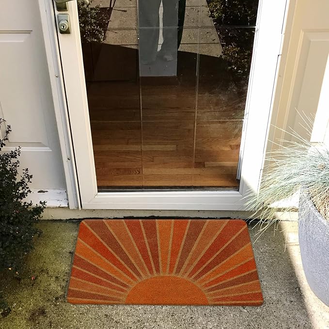 Nogrit Boho Coir Doormat for Outdoor Entrance Front Door Mats Boho Welcome Mat Door Mat Outdoor Indoor Door Mats for Entryway, 17x30 (Retro Sun)