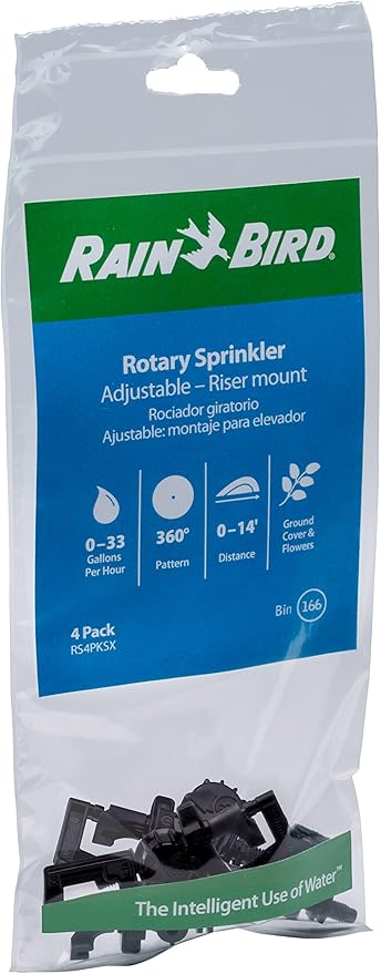 Rain Bird RS4PKSX Drip Irrigation 10-32 Threaded "C" Frame Rotary Sprinkler, 360° Full Circle Pattern, 0 - 13' Spray Distance, 4-Pack