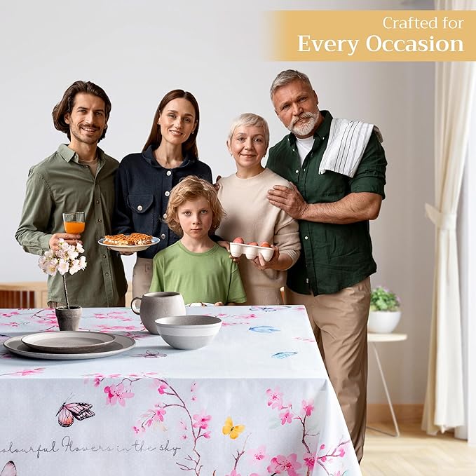 Maison d' Hermine Table Cloth Rectangle Table 100% Cotton 70 x 90 Inches Tablecloth Reusable Decorative for Dining Room, Farmhouse, Home, Party, Festive & Wedding Spring Summer - Blossoms in Spring