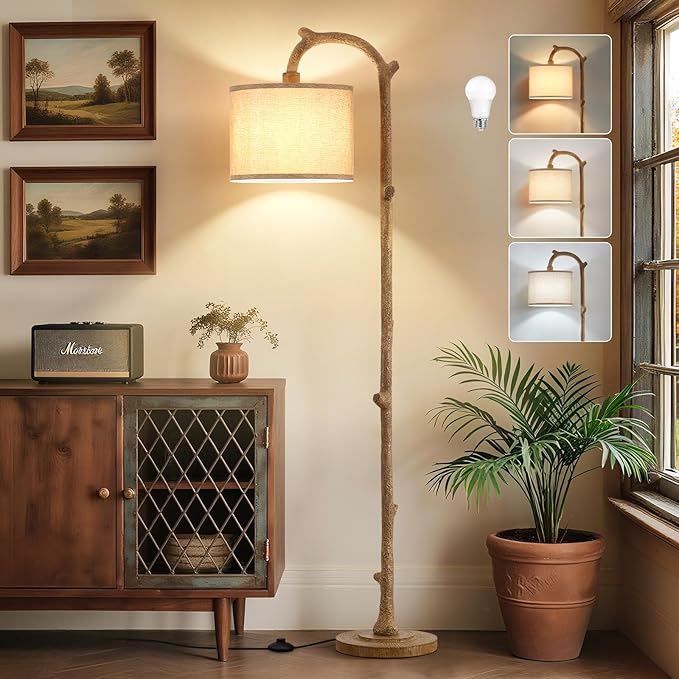 Floor Lamp for Bedroom - 69" Rustic Farmhouse Tall Lamp with Adjustable Color Temperatures - Country Resin Vintage Reading Light Standing Lamps for Living Room Office Classroom, Bulbs, Brown